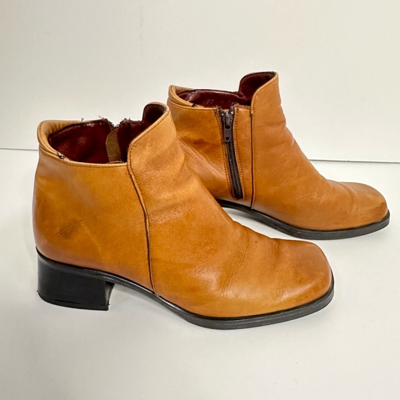 Vintage Santana Canada Waterproof Leather Camel Tan Chunky Square Toe Zip Boots - Picture 3 of 12